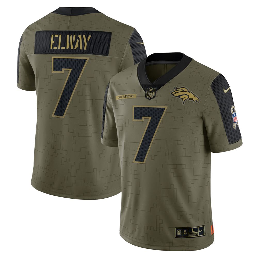 Men's John Elway Denver Broncos 2021 Salute To Service Retired Player Limited Jersey Olive