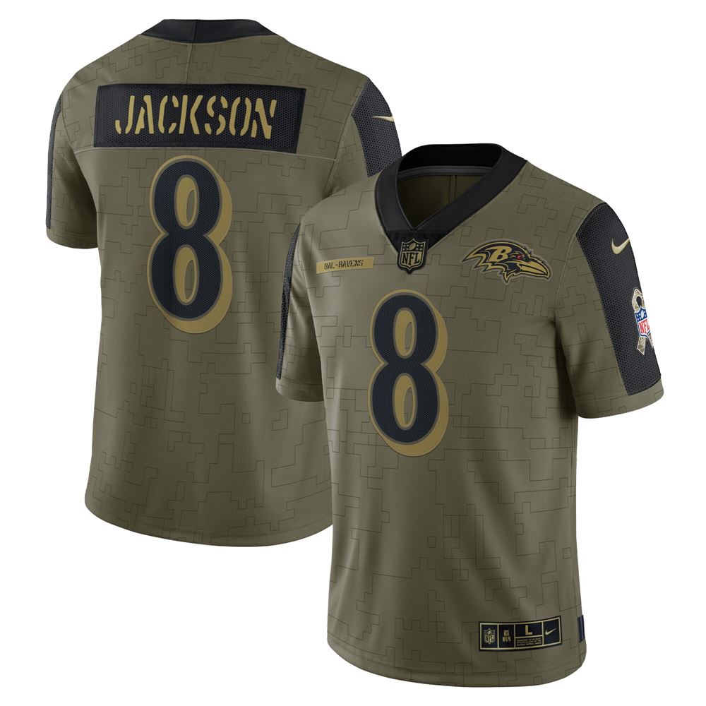 Men's Lamar Jackson Baltimore Ravens 2021 Salute To Service Limited Player Jersey Olive