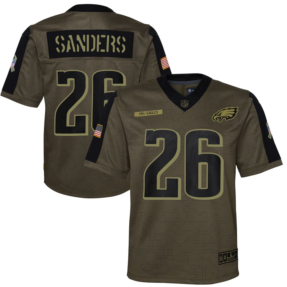 Men's Miles Sanders Philadelphia Eagles Youth 2021 Salute To Service Game Jersey Olive
