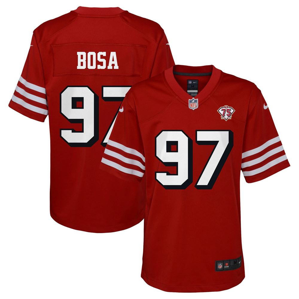 Men's Nick Bosa San Francisco 49ers Youth 75th Anniversary Alternate Patch Game Jersey Scarlet