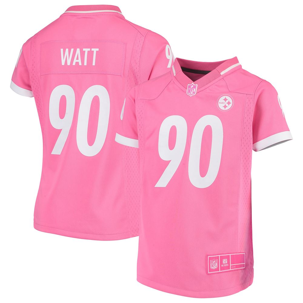 Men's Tj Watt Pittsburgh Steelers Girls Youth Fashion Bubble Gum Jersey Pink