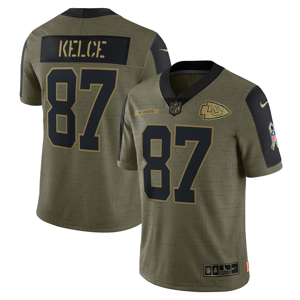 Men's Travis Kelce Kansas City Chiefs 2021 Salute To Service Limited Player Jersey Olive