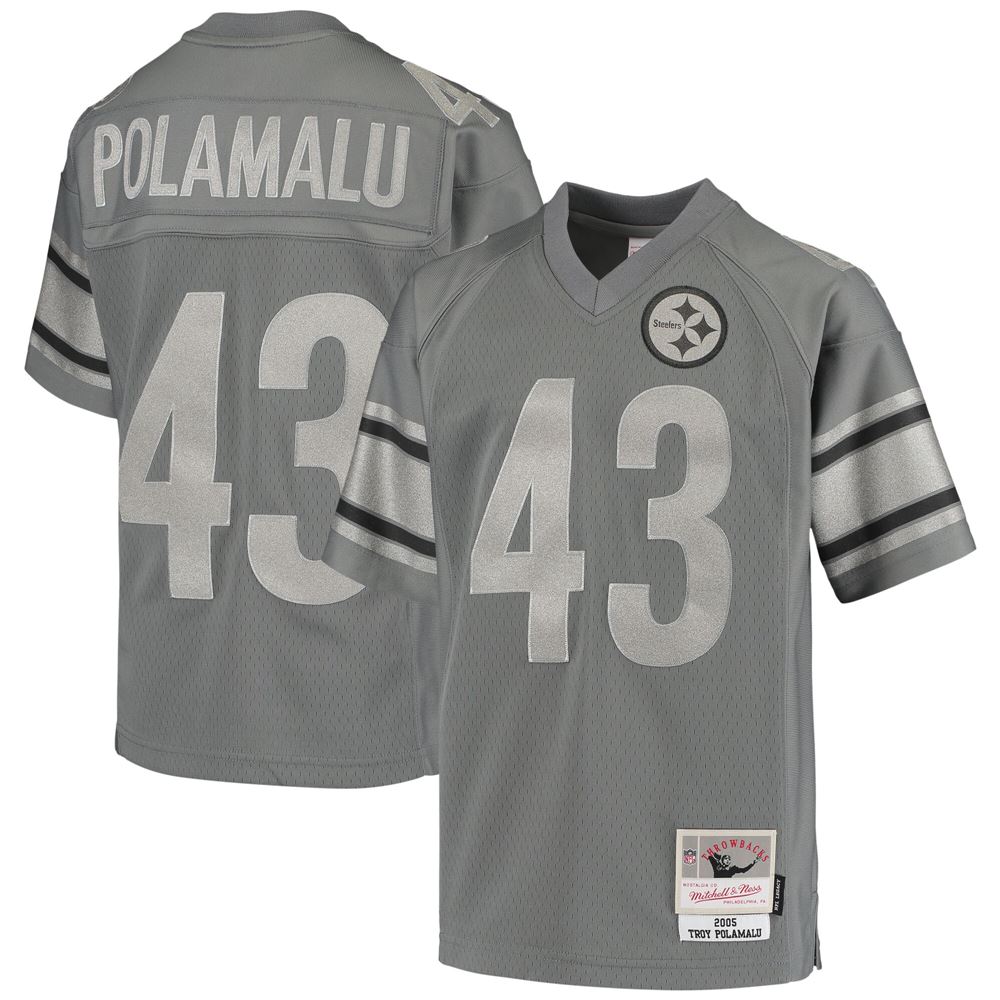 Men's Troy Polamalu Pittsburgh Steelers Youth 2005 Retired Player Metal Replica Jersey Charcoal