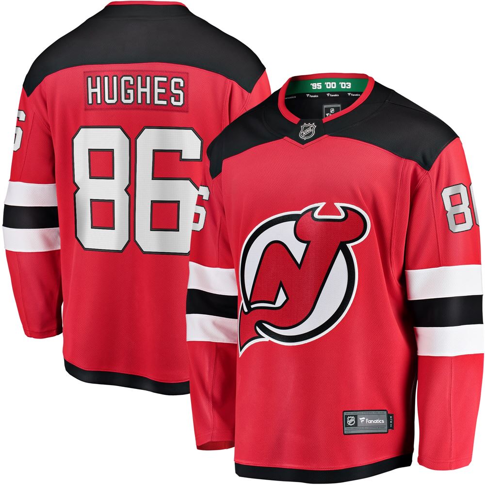 Men's Jack Hughes New Jersey Devils Home Premier Breakaway Player Jersey Red