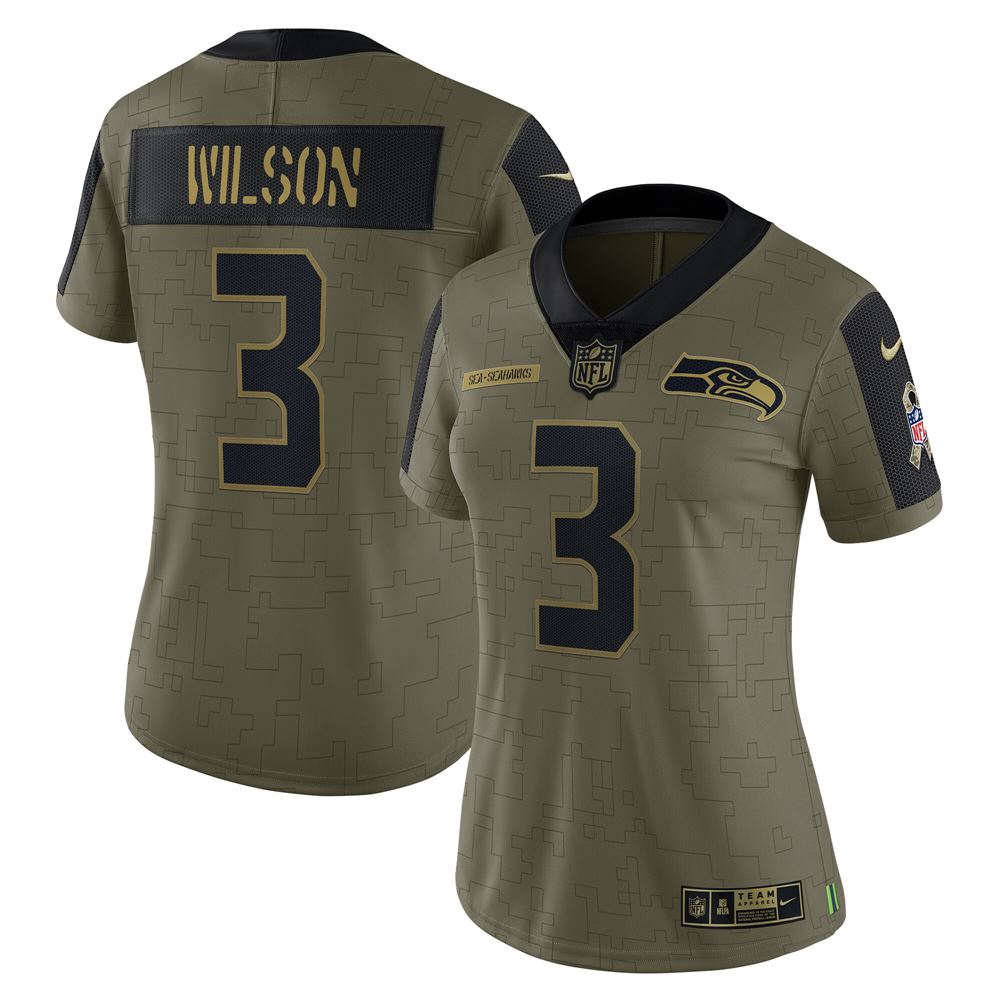 Women's Russell Wilson Seattle Seahawks Womens 2021 Salute To Service Limited Player Jersey Olive