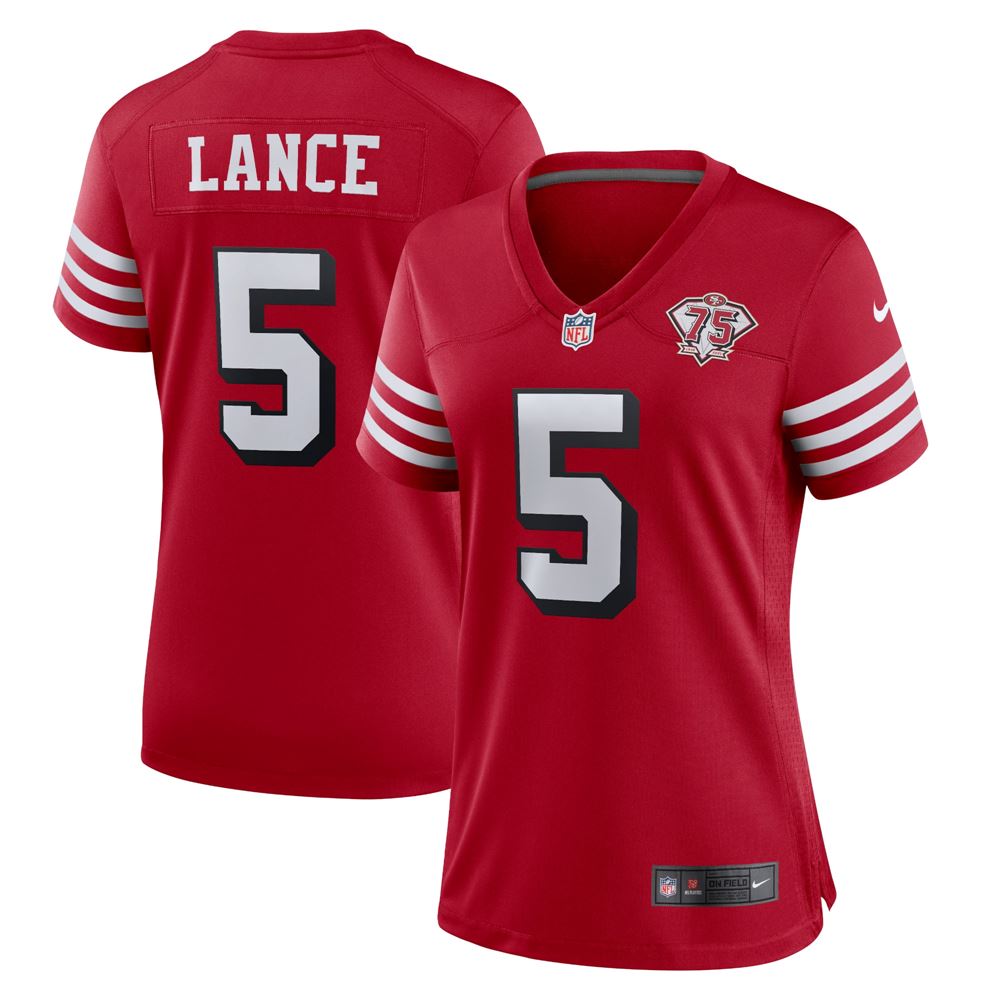Women's Trey Lance San Francisco 49ers Womens 75th Anniversary Alternate Player Game Jersey Scarlet