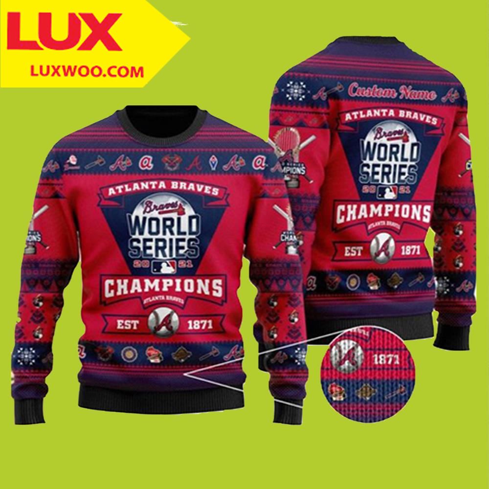 Atlanta Braves 2021 World Series Trophy Custom Ugly Christmas Sweater