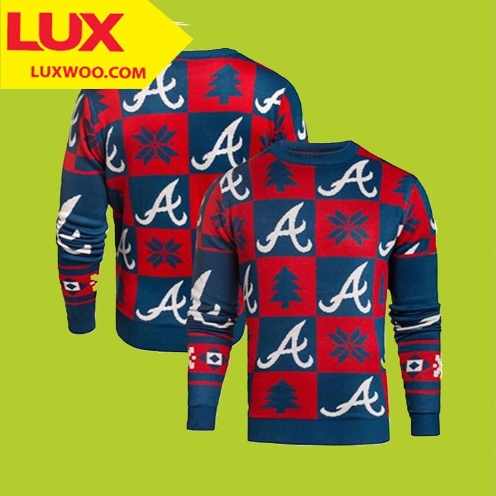 Atlanta Braves Navy Patches Ugly Pullover Unly Sweater