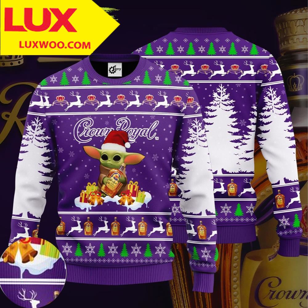 Baby Yoda Hug Crown Royal Ugly Christmas Sweater
