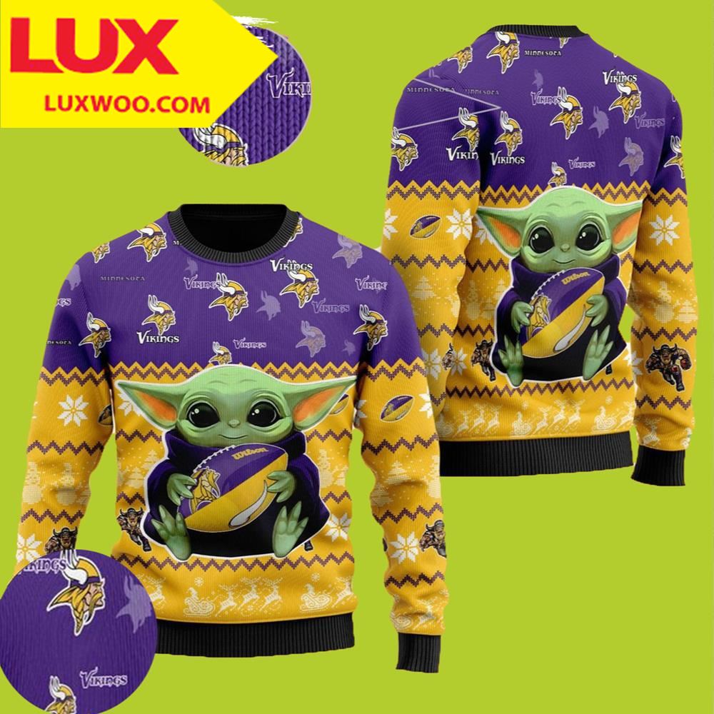 Baby Yoda Minnesota Vikings Ugly Christmas Sweater Holiday Xmas Party