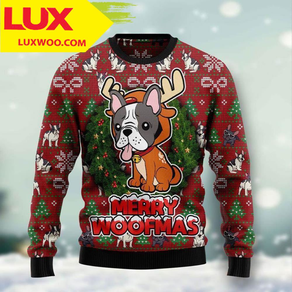 Bulldog Reindeer Dog Ugly Christmas Sweater