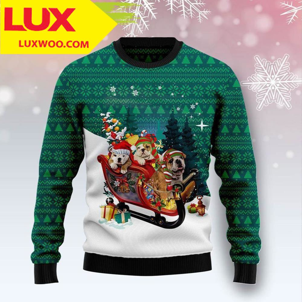 Bulldog Sleigh Dog Ugly Christmas Sweater