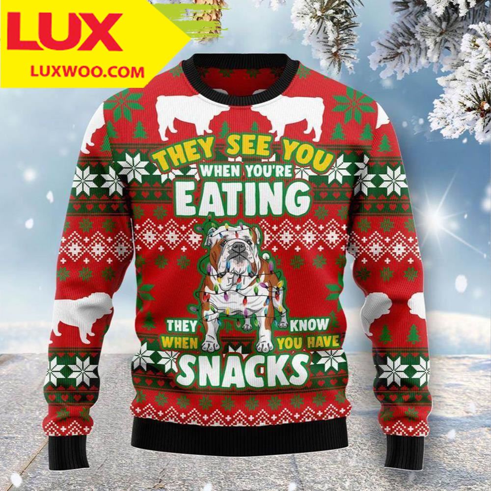 Bulldog Snacks Dog Ugly Christmas Sweater