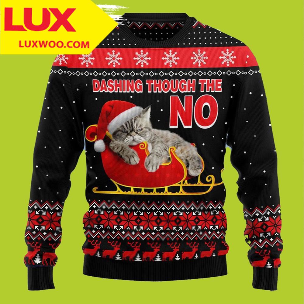 Cat Dashing Through The No Ugly Christmas Sweater