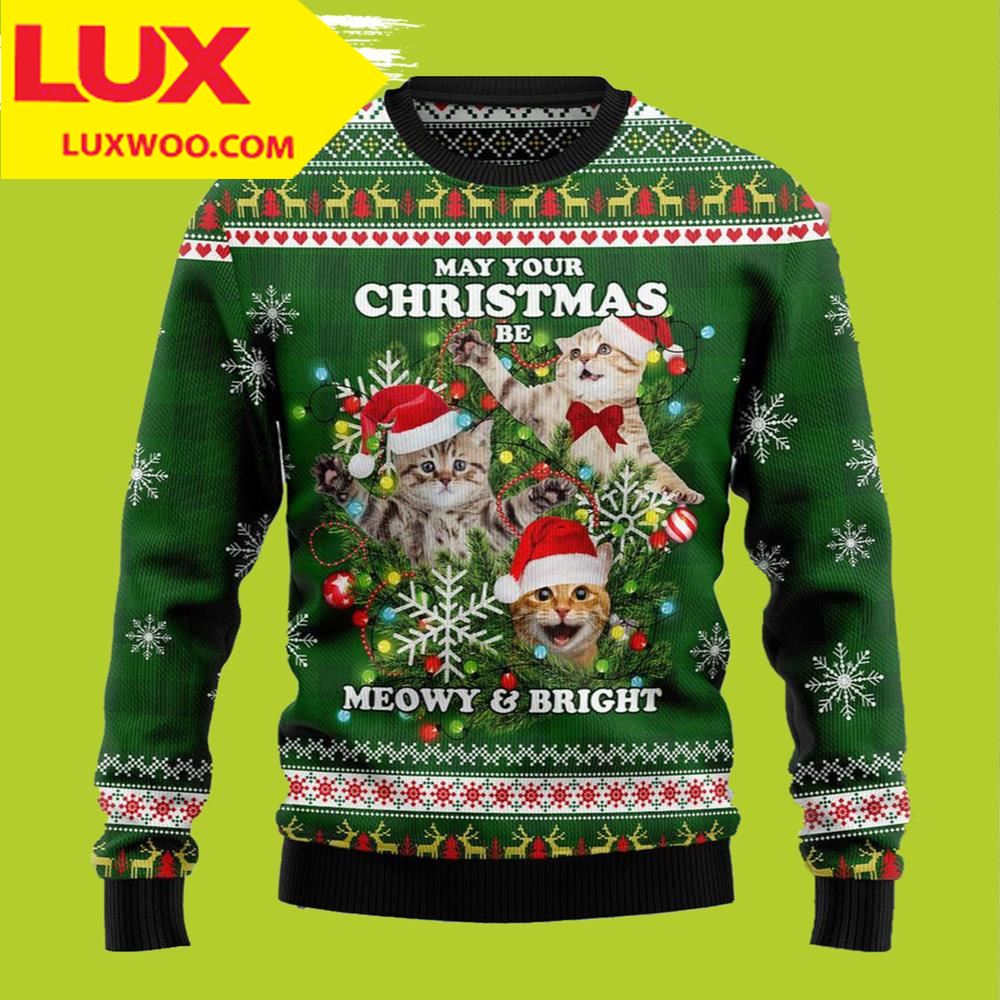 Cat Ugly Christmas Sweater May Your Meowy And Bright