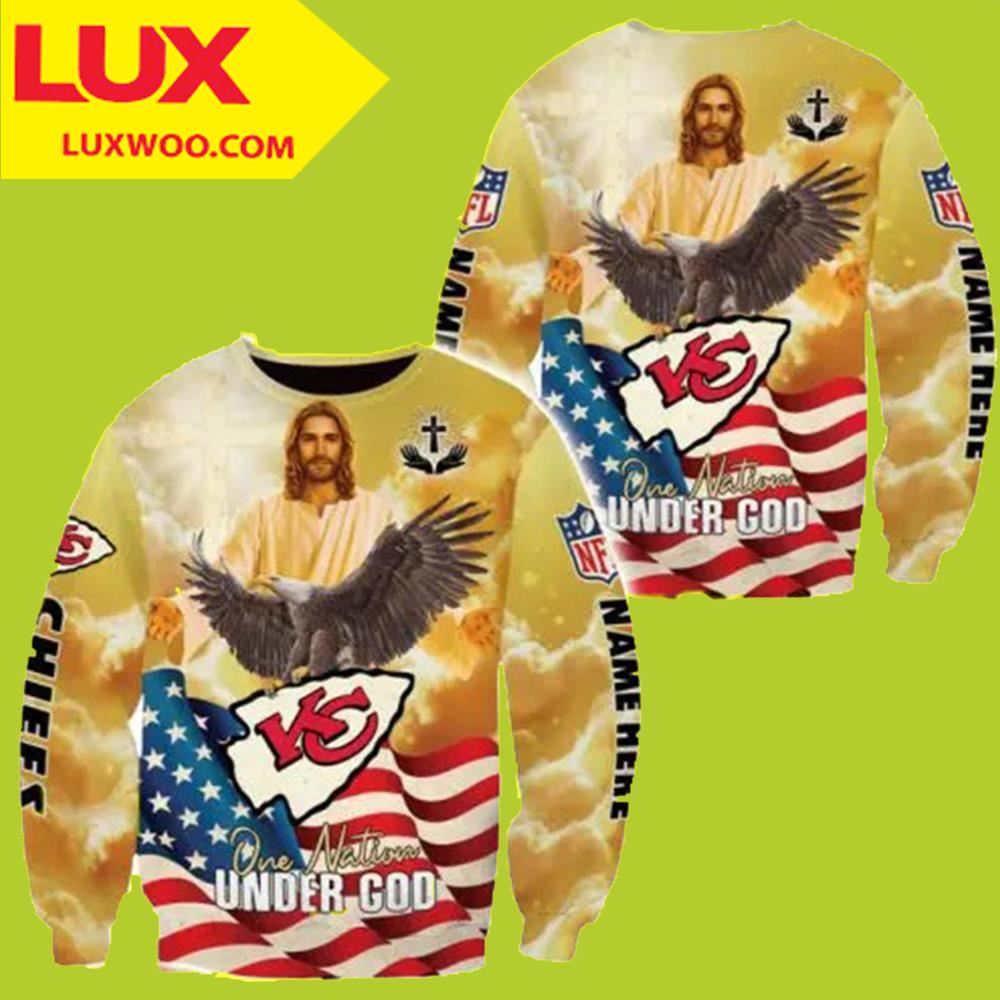Custom Name Gold Under God Kansas City Chiefs Ugly Sweater