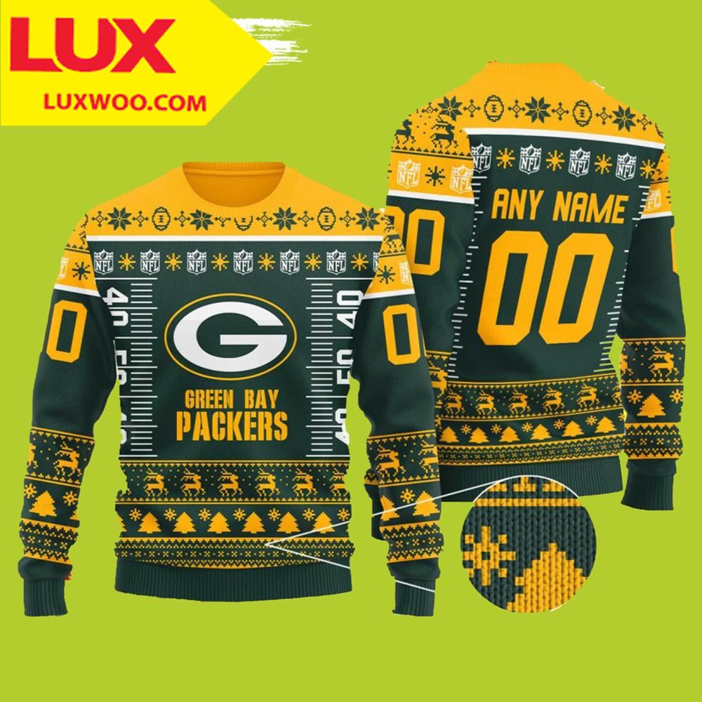 Custom Name Number Nfl Logo Green Bay Packers Ugly Christmas Sweater