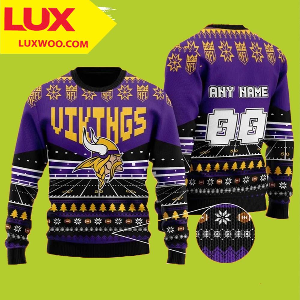 Custom Name Number Nfl Minnesota Vikings Ugly Christmas Sweater