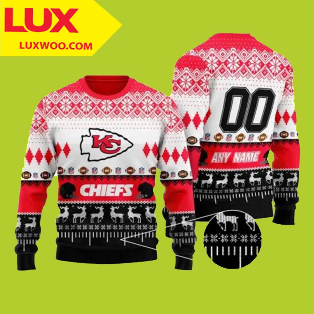 Custom Name Number Ugly Christmas Kansas City Chiefs Ugly Sweater ...