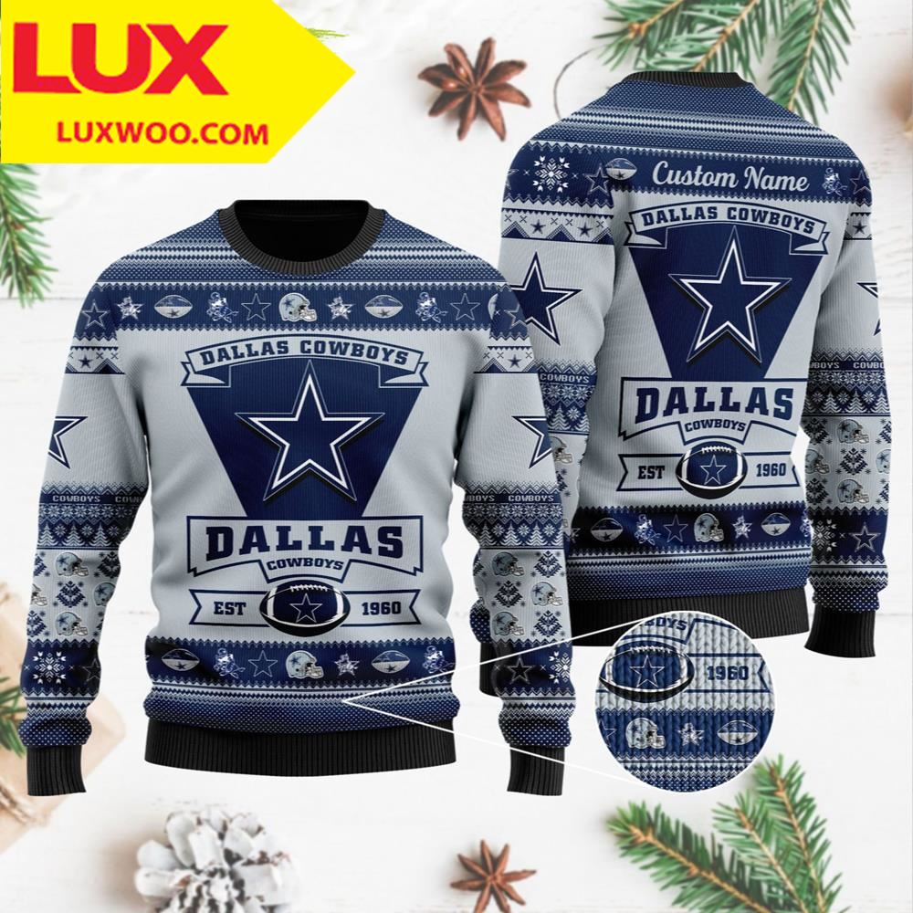 Dallas Cowboys Football Team Logo Custom Name Personalized Dallas Cowboys Ugly Christmas Sweater