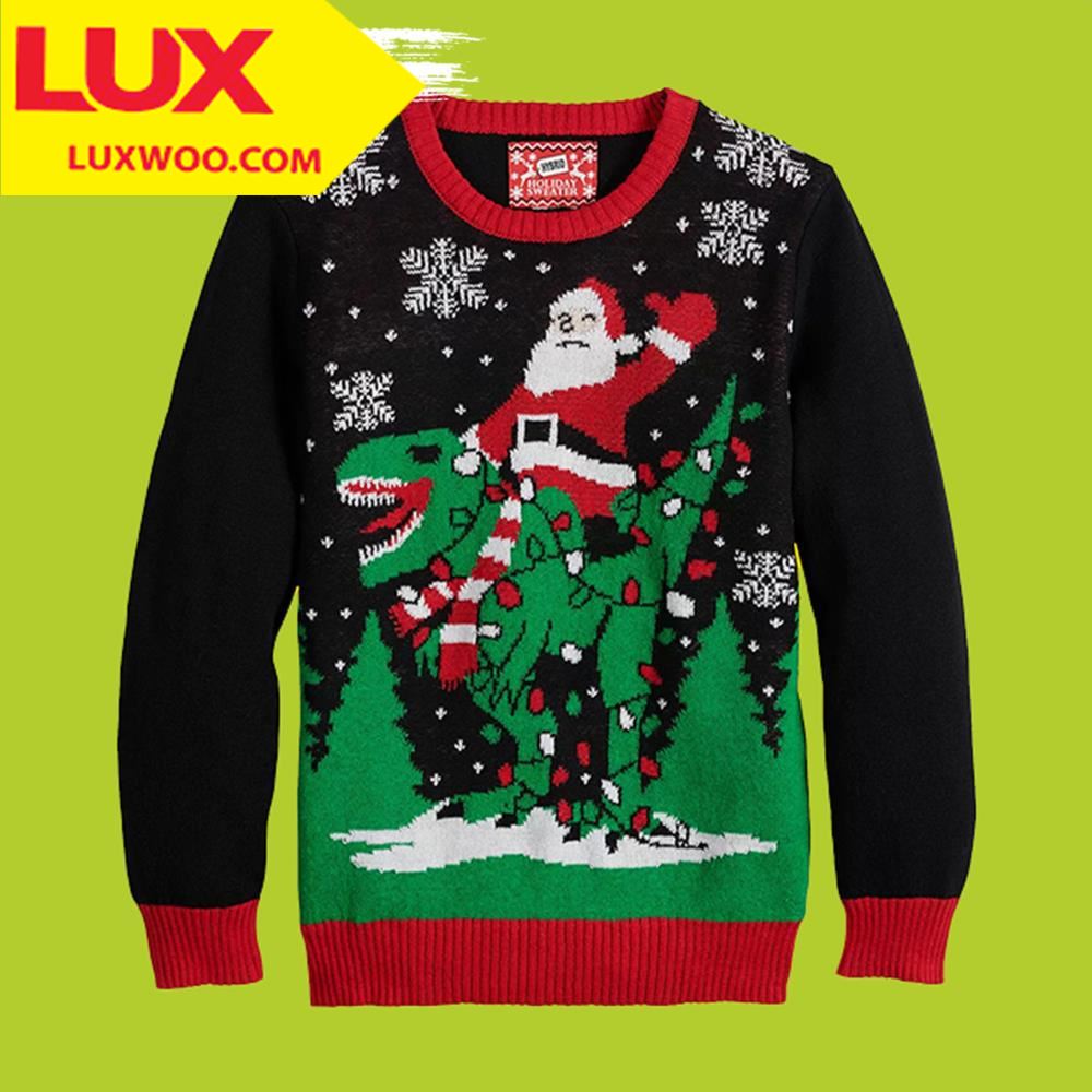 Dinosaur Ugly Christmas Sweater Santa Claus And Dinosaur Merry Christmas