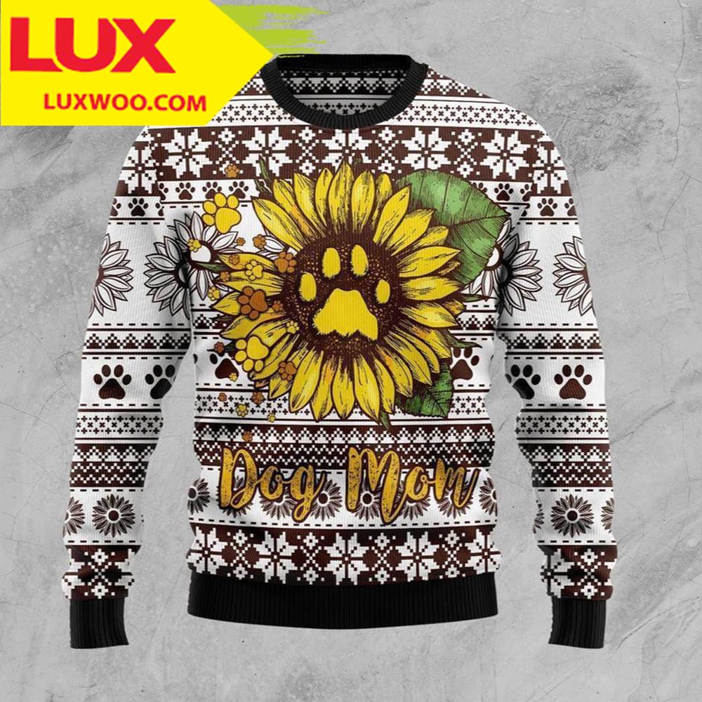 Dog Mom Sunflower Dog Ugly Christmas Sweater