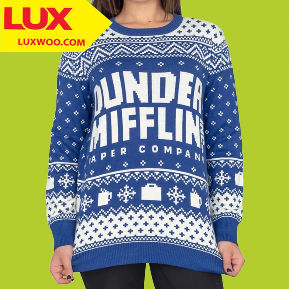 Dunder Mifflin Blue The Office Ugly Christmas Sweater