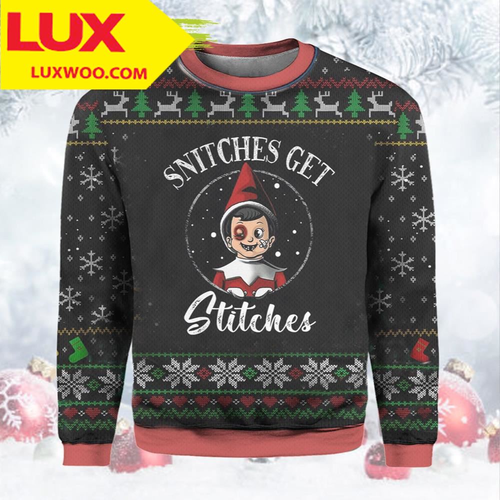 Elf Ugly Christmas Sweater Snitches Get Stitches