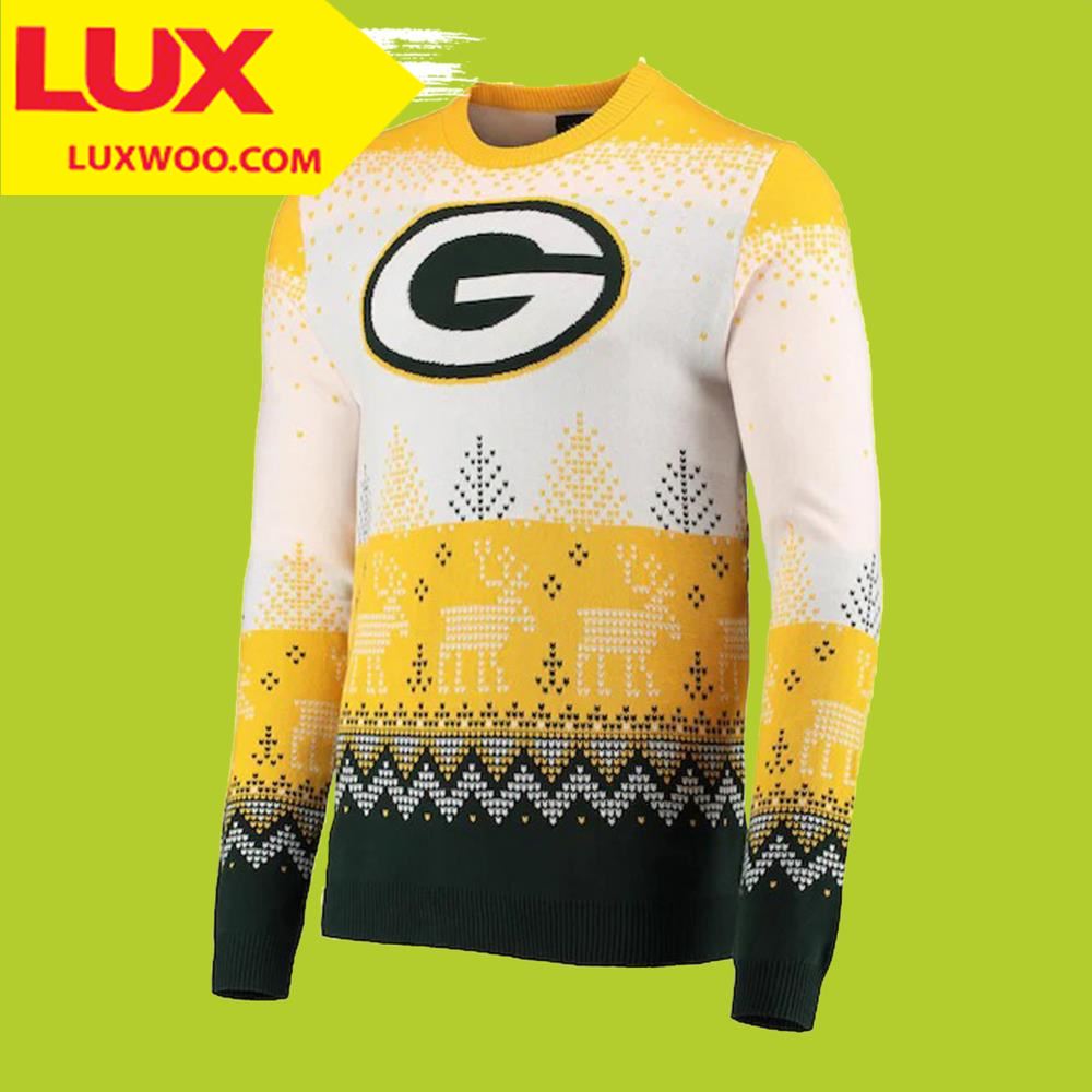 Foco White Green Bay Packers Ugly Christmas Sweater