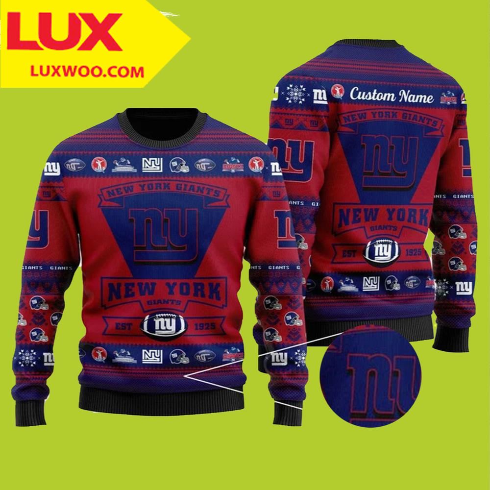 Football Team Logo Custom Name Personalized New York Giants Ugly Christmas Sweater