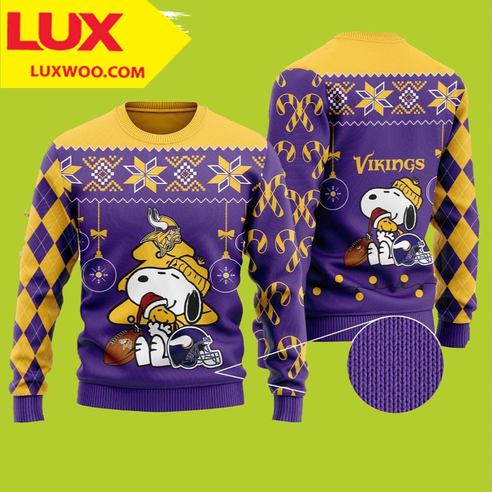 Funny Charlie Brown Peanuts Snoopy Minnesota Vikings Ugly Christmas Sweater
