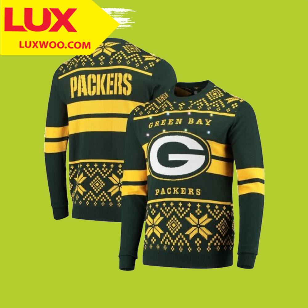 Gold Light Up Green Bay Packers Ugly Christmas Sweater