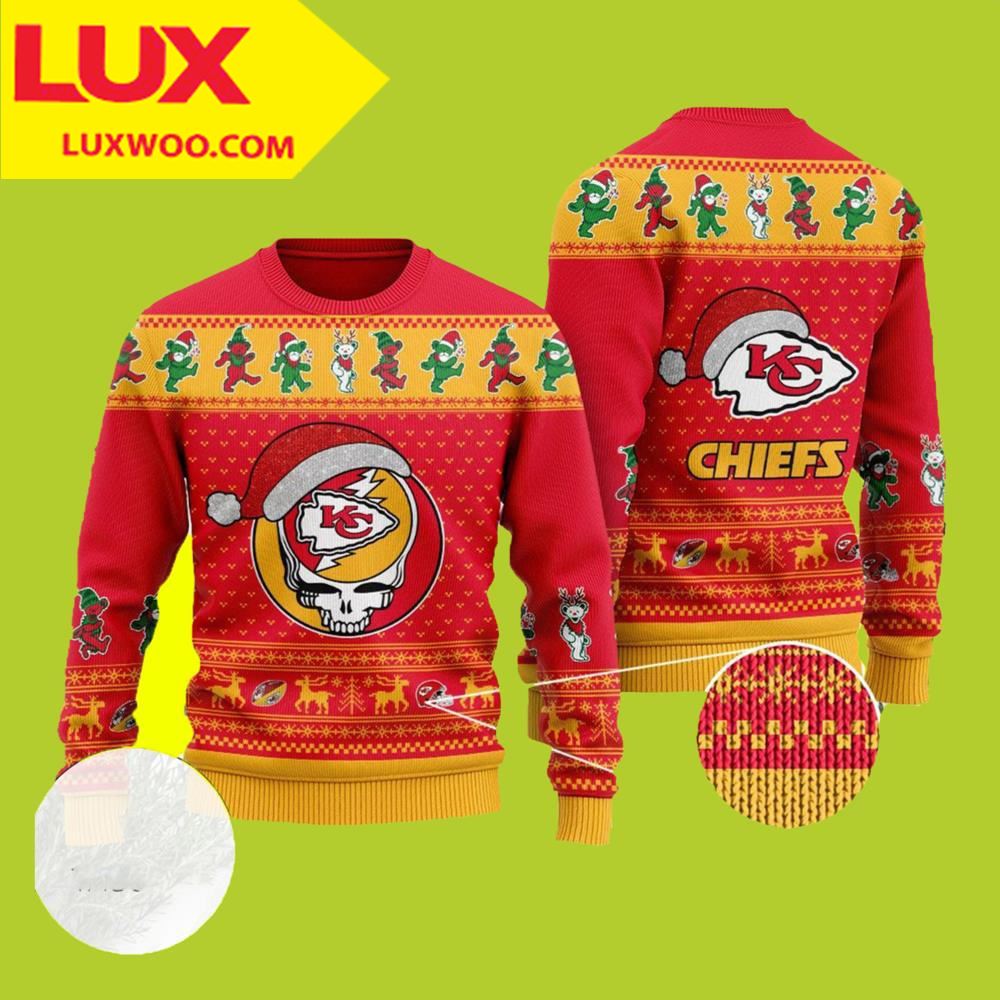Grateful Dead Skull And Bears Kansas City Chiefs Ugly Sweater