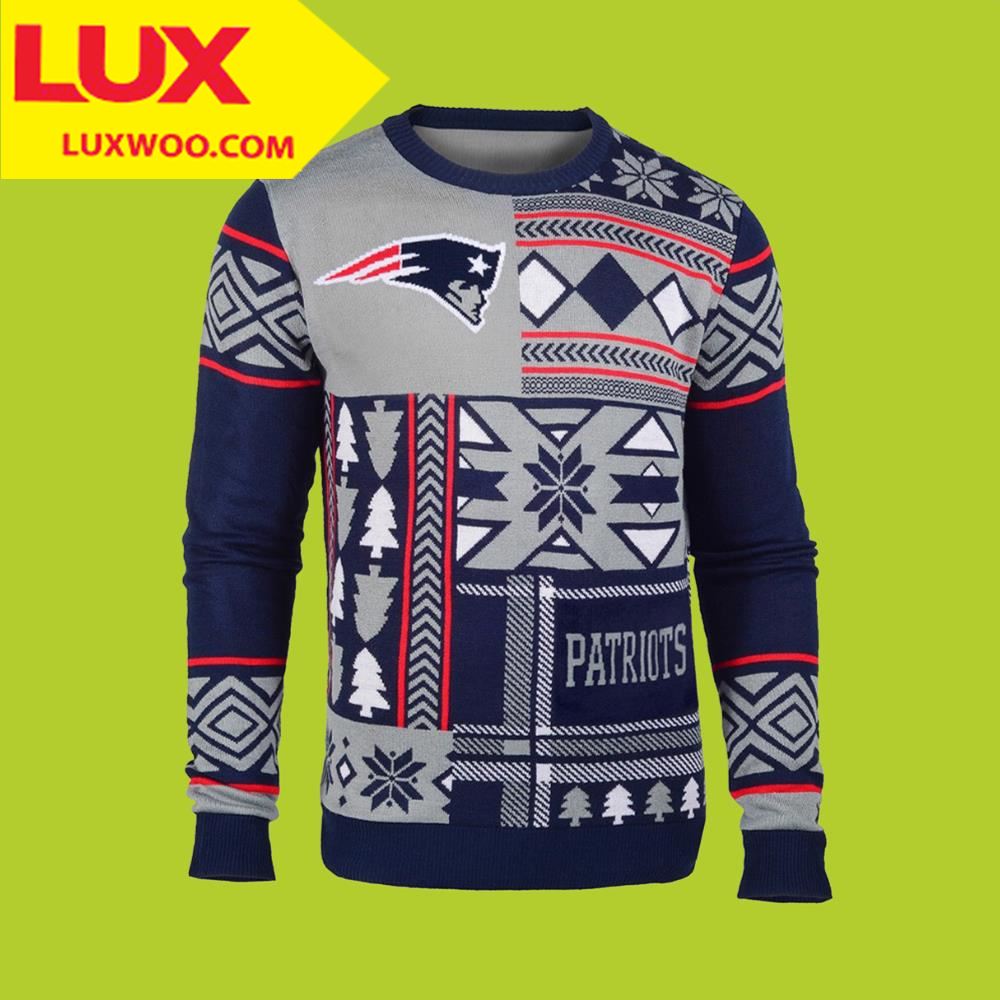 Grey And Blue New England Patriots Ugly Christmas Sweater