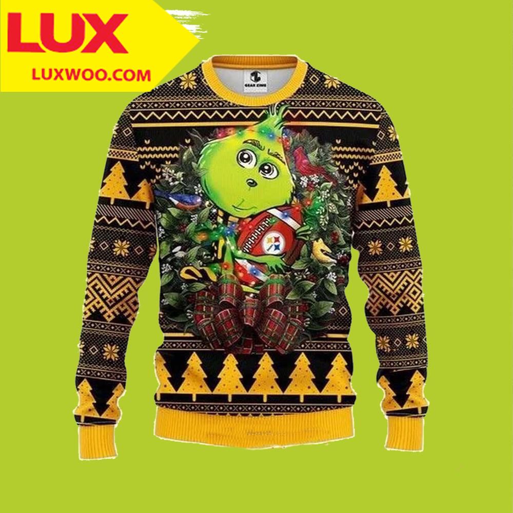 Grinch Hug Pittsburgh Steelers Ugly Christmas Sweater