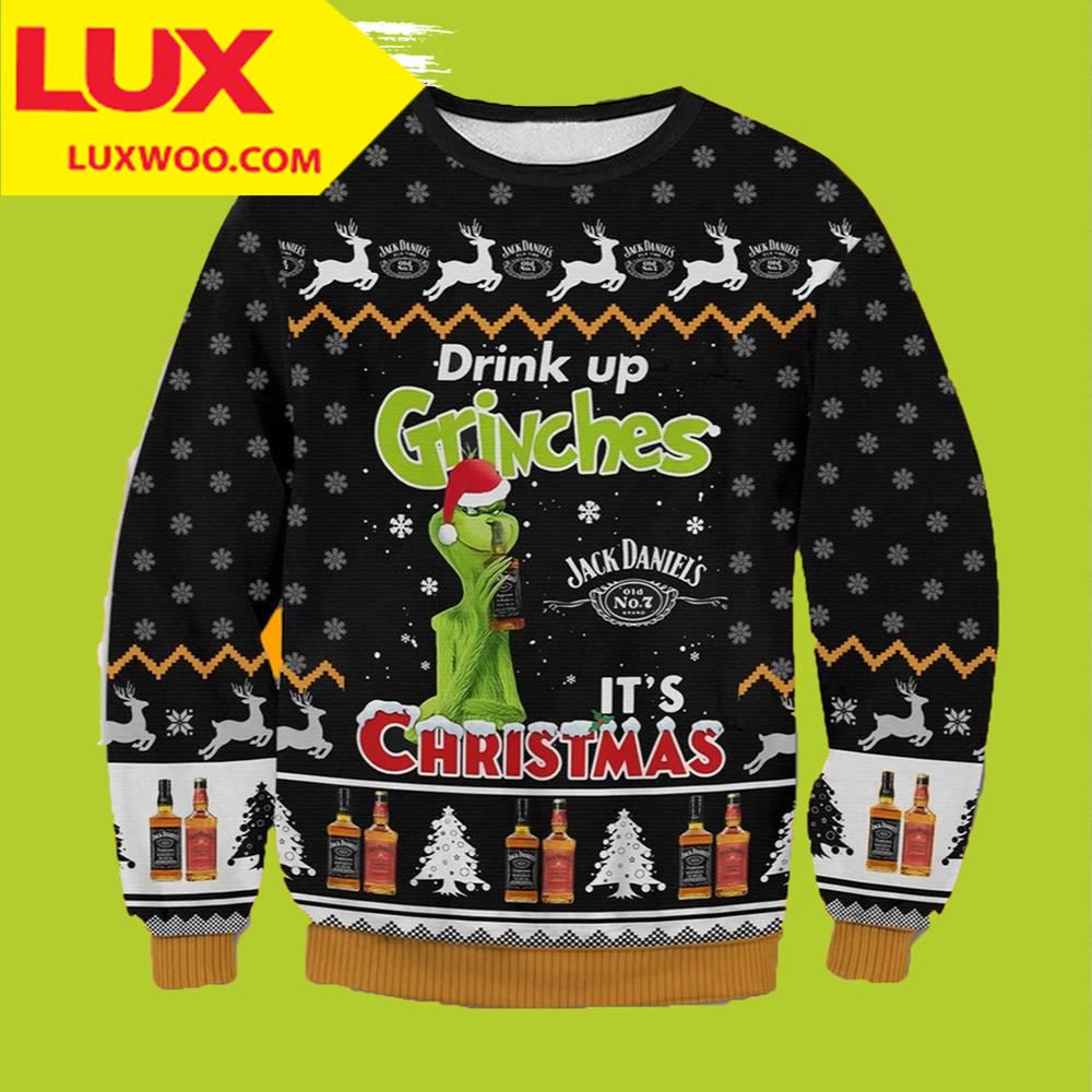 Grinch Ugly Christmas Sweater 3d Jack Daniels Drink Up Grinch Funny