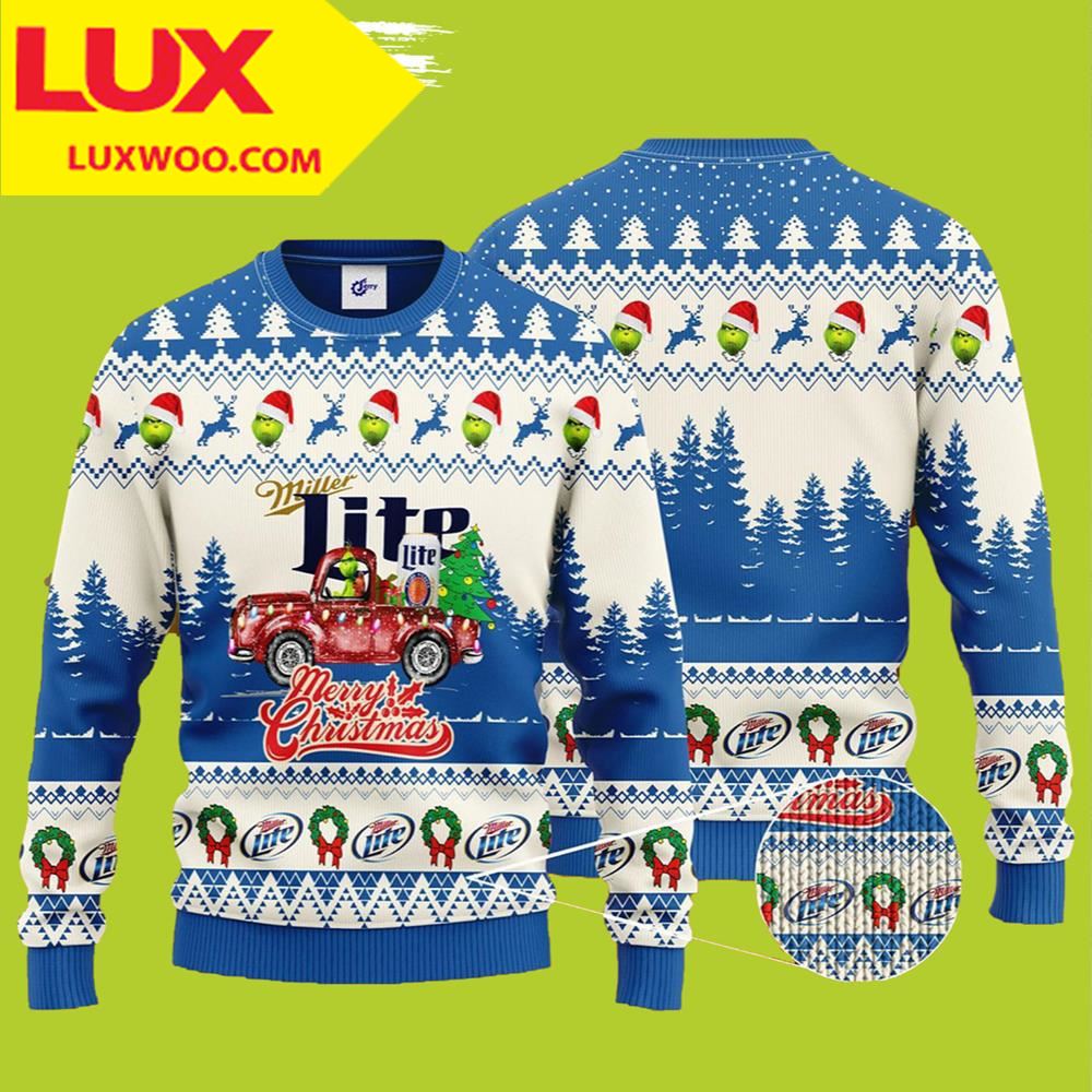 Grinch Ugly Christmas Sweater 3d Miller Lite Grinch Merry Christmas
