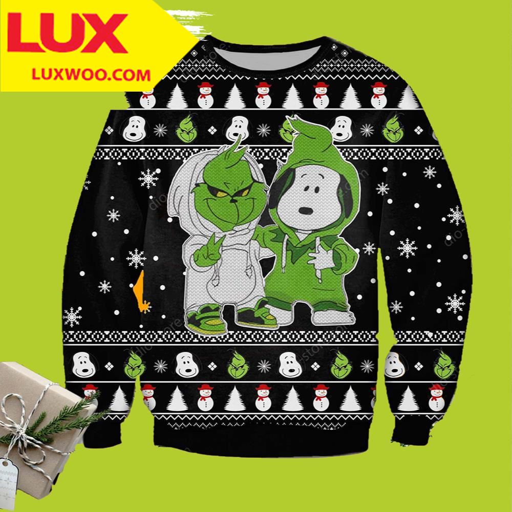 Grinch Ugly Christmas Sweater Snoopy And Grinch Merry Christmas