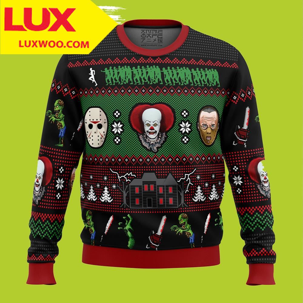 Halloween Characters Joker Clown Michael Myers Horror Ugly Christmas Sweater