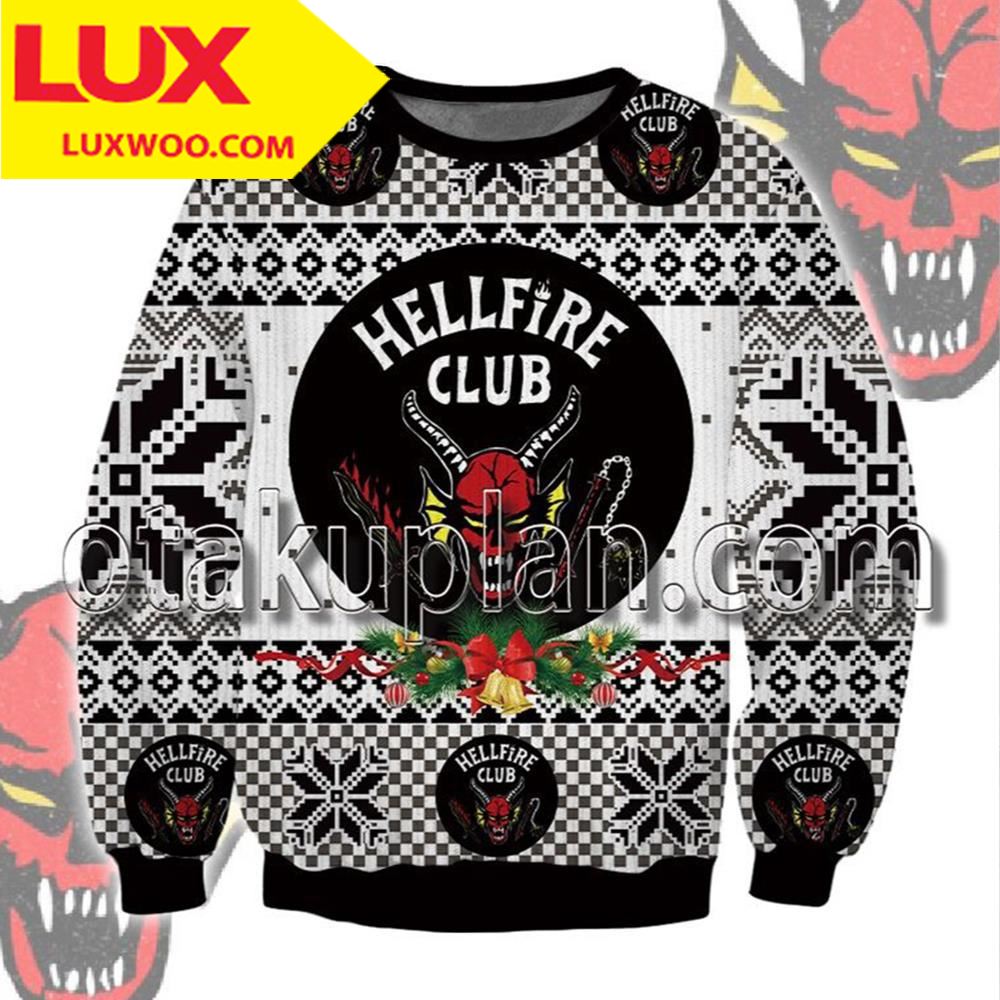 Hellfire Club Stranger Thing Ugly Christmas Sweater Black And White 3d Printed