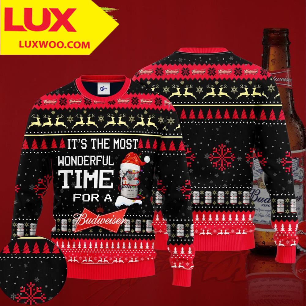 Its The Most Wonderful Time For A Budweiser Knitted Ugly Christmas Sweater