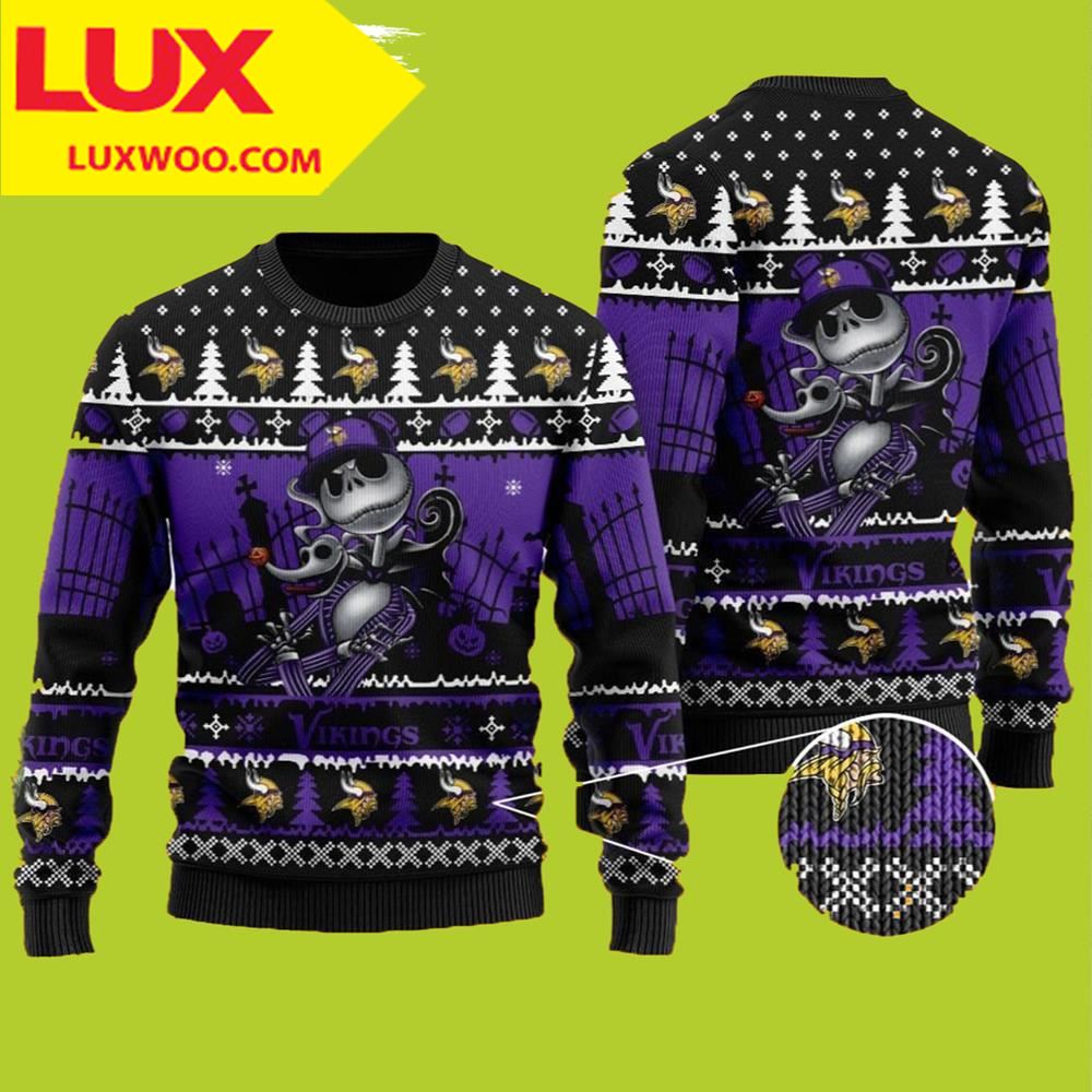 Jack Skellington Halloween Minnesota Vikings Ugly Christmas Sweater