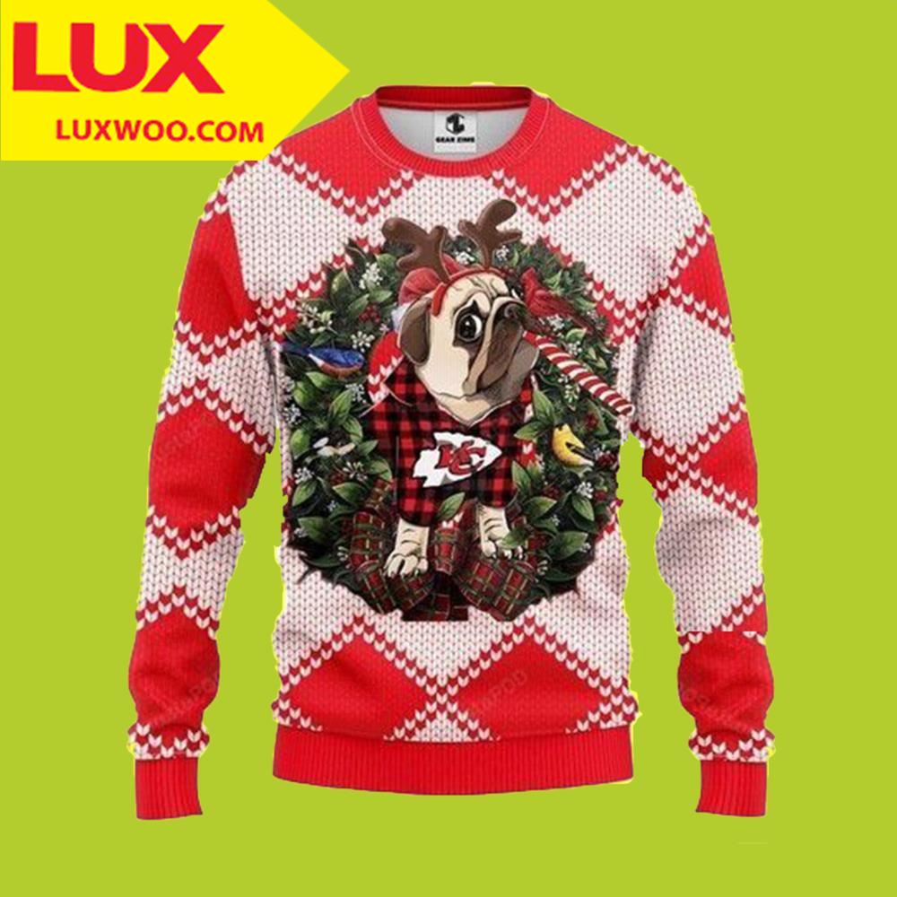 Kansas City Chiefs Ugly Sweater Pug Dog All Over Print Sweatshirt