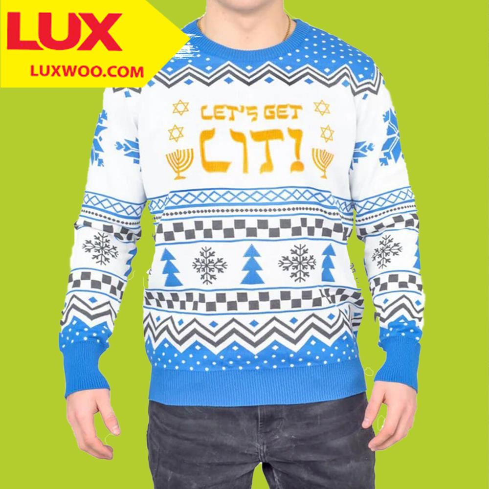 Lets Get Lit Hanukkah Ugly Sweater Christmas