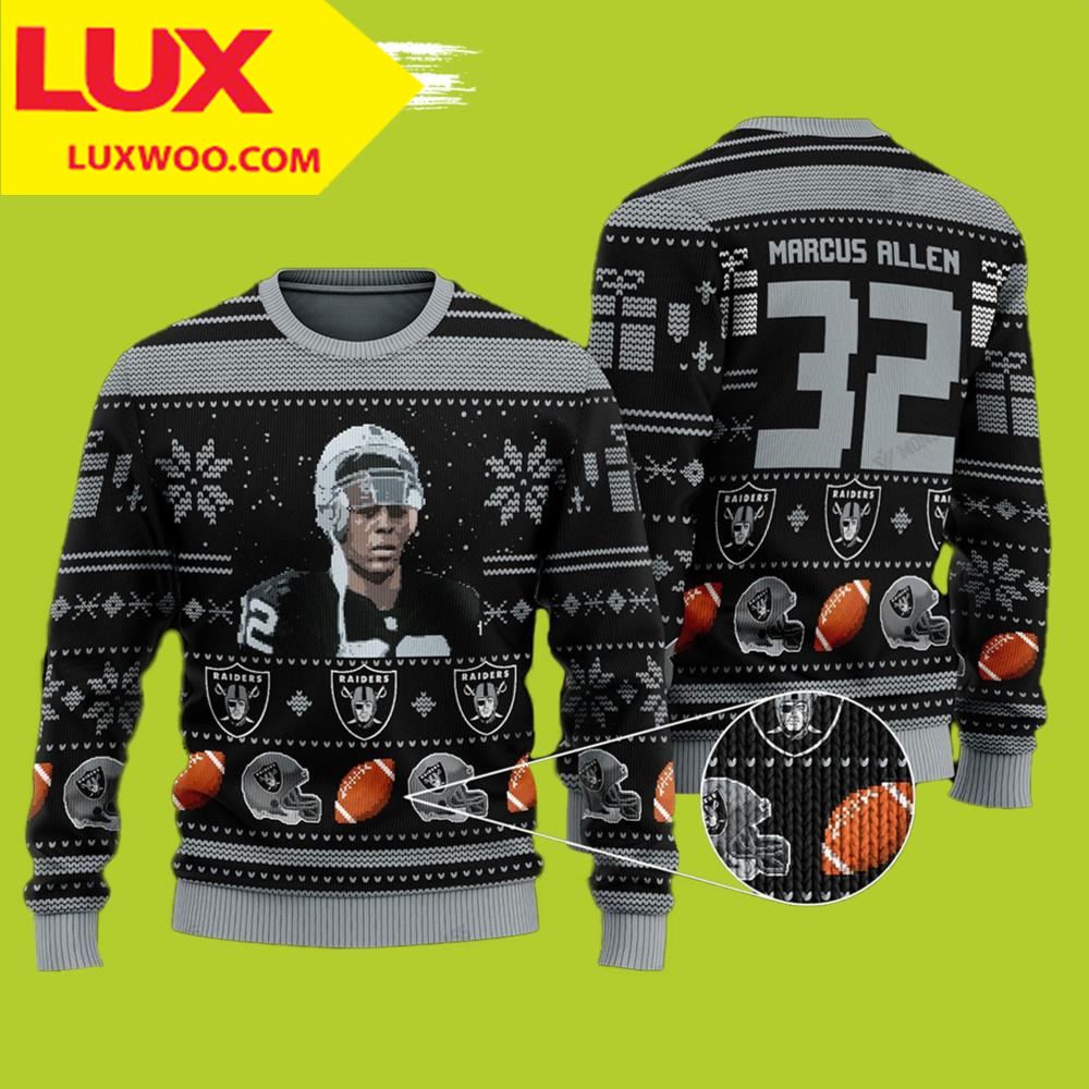 Marcus Lemarr Allen 32 Nfl Raiders Ugly Christmas Sweater - Luxwoo.com