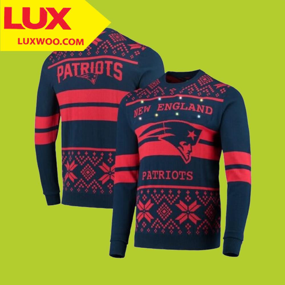 Mens Navy Red New England Patriots Light Up Ugly Sweater