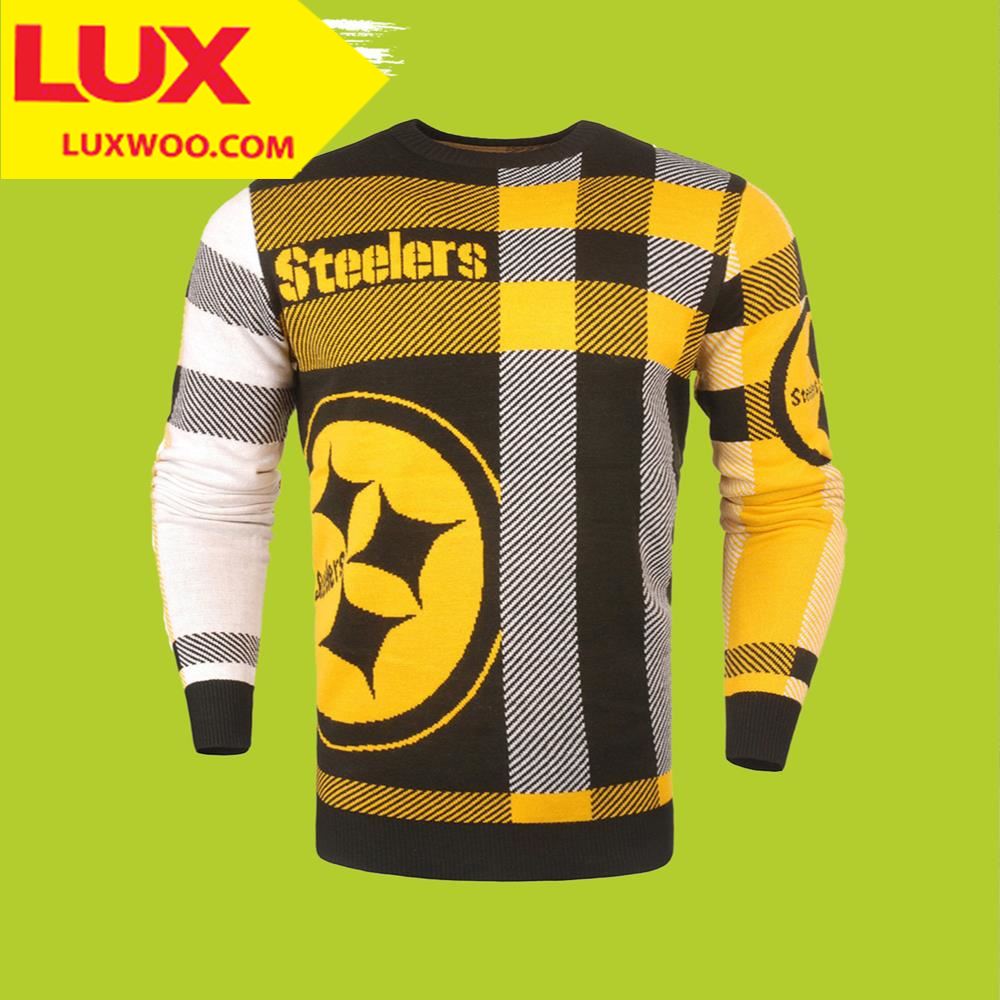 Mens Plaid Crew Neck Nfl Pittsburgh Steelers Ugly Christmas Sweater