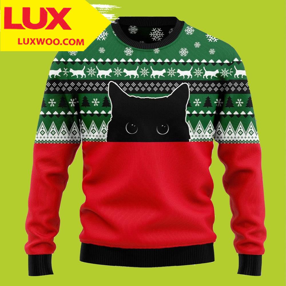 Meow Meow Hide Black Cat Ugly Christmas Sweater
