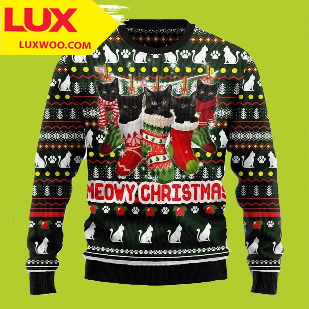 Meowy Christmas Black Cat Ugly Christmas Sweater