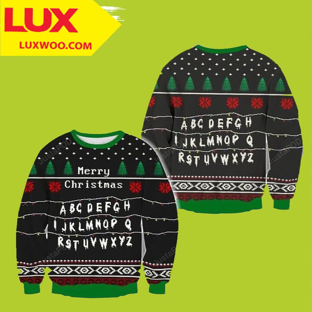 Merry Christmas Stranger Things Alphabet Stranger Things Ugly Christmas Sweater
